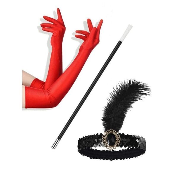 ❤️✨ 5PCS 1920s Red Accessories Flapper Great Gatsby Retro Costume Set NEW - Picture 6 of 16